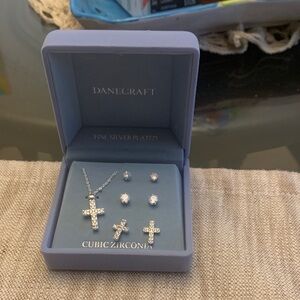Danecraft Silver Cross Necklace and Earring Set fine silver plated